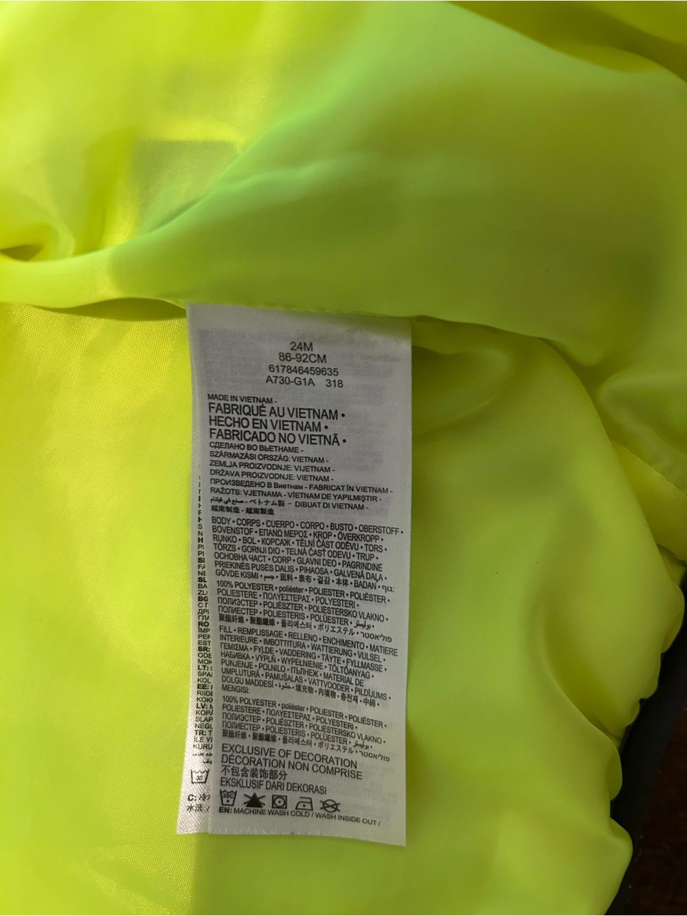 Nike 24 Month Boy Gray Puffer Jacket with Neon Yellow/Green Trim - Picture 4 of 4